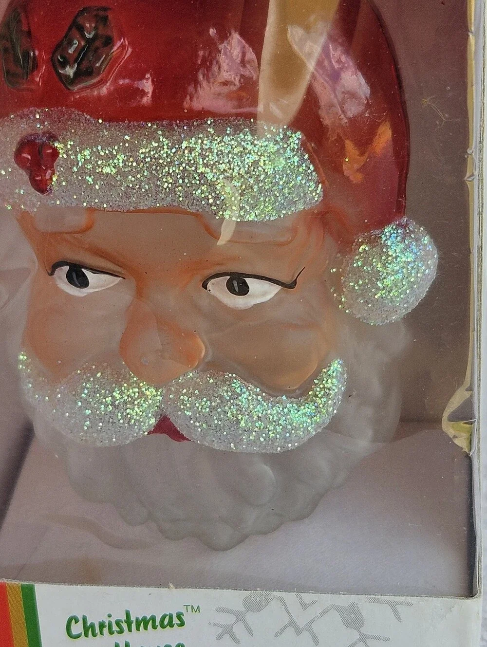 Christmas House Glass Santa Claus Head Ornament Hanging VTG Holiday 3